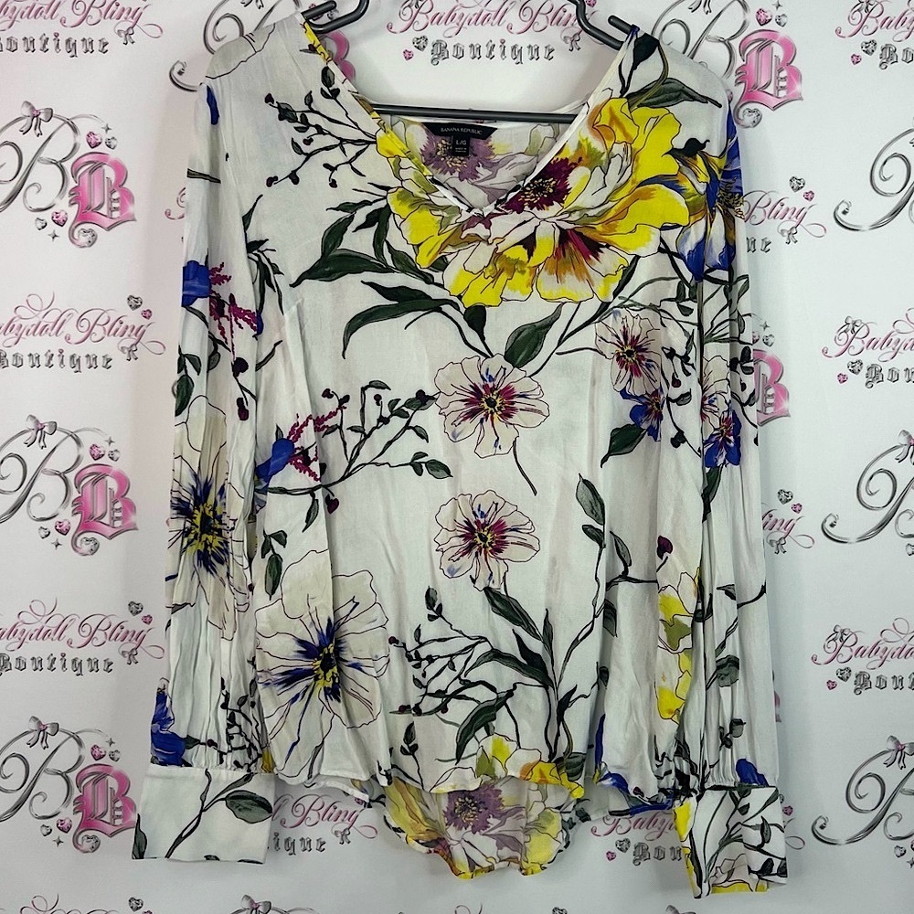 Banana Republic long sleeve flowers Floral Blouse - Yellow, Purple, Blue